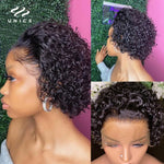 Peluca Corta Rizada de Pelo Humano Corte Pixie