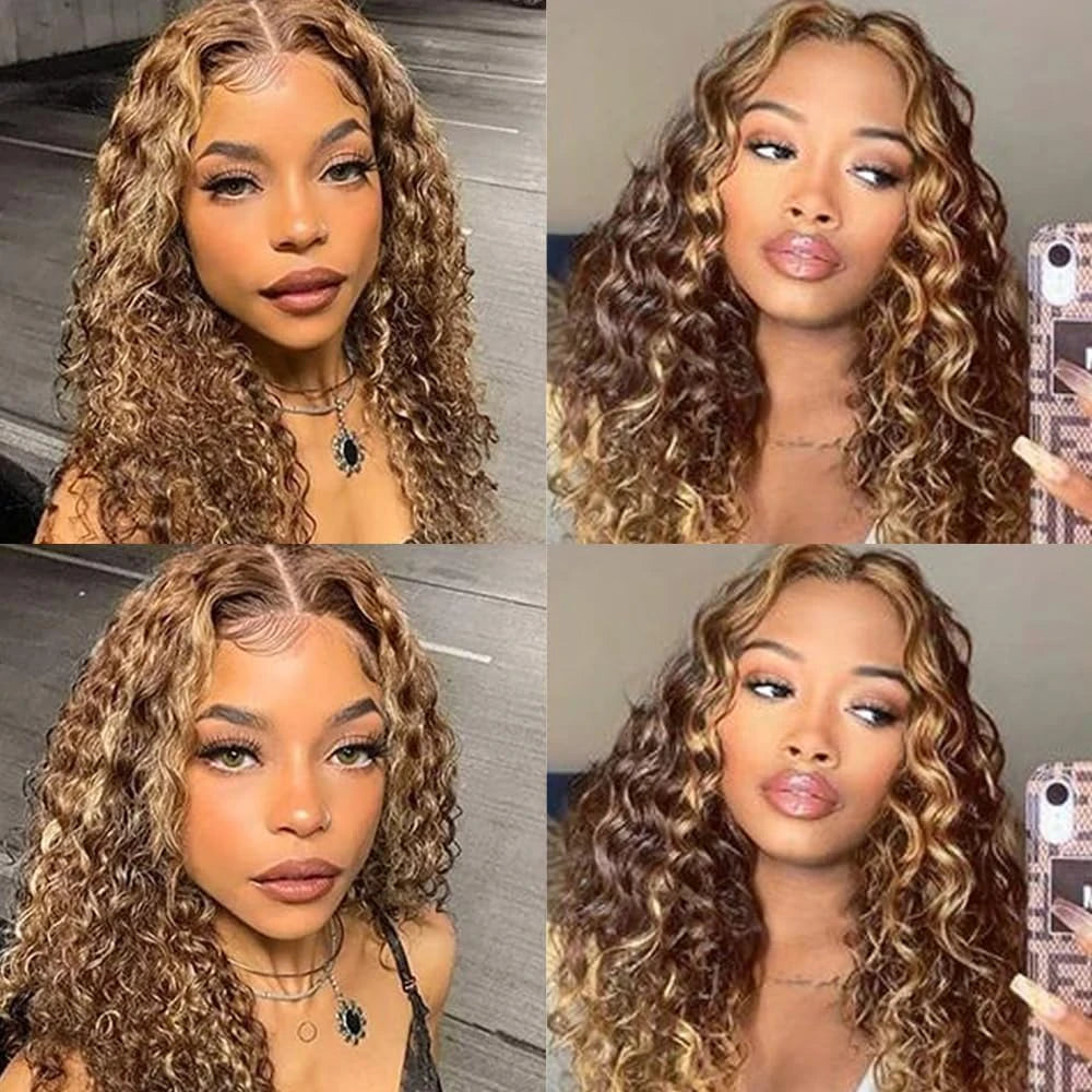 Peluca Rizada Cabello Humano Miel