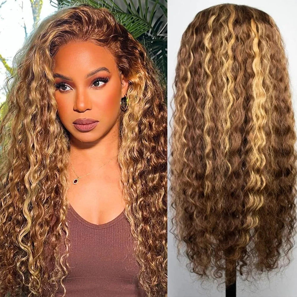 Peluca Rizada Cabello Humano Miel