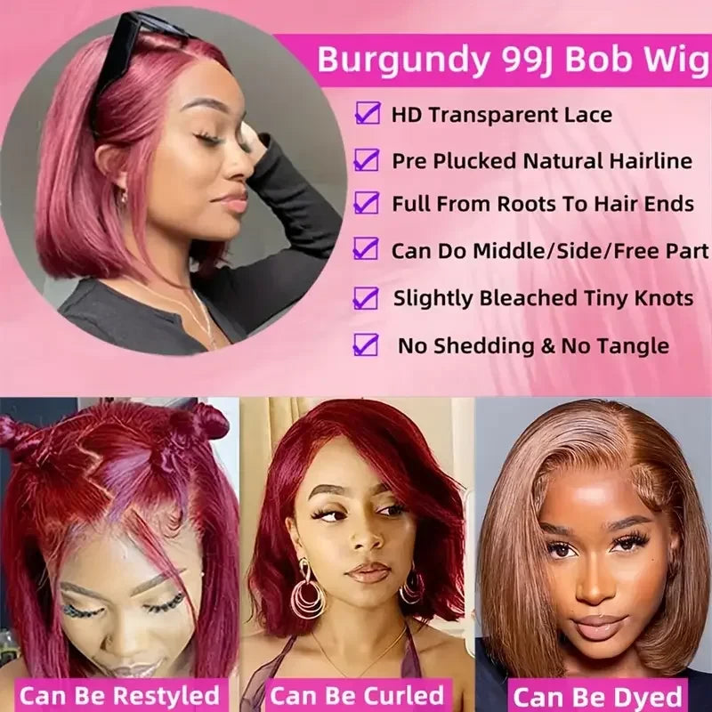 Peluca Bob Borgoña de Pelo Humano