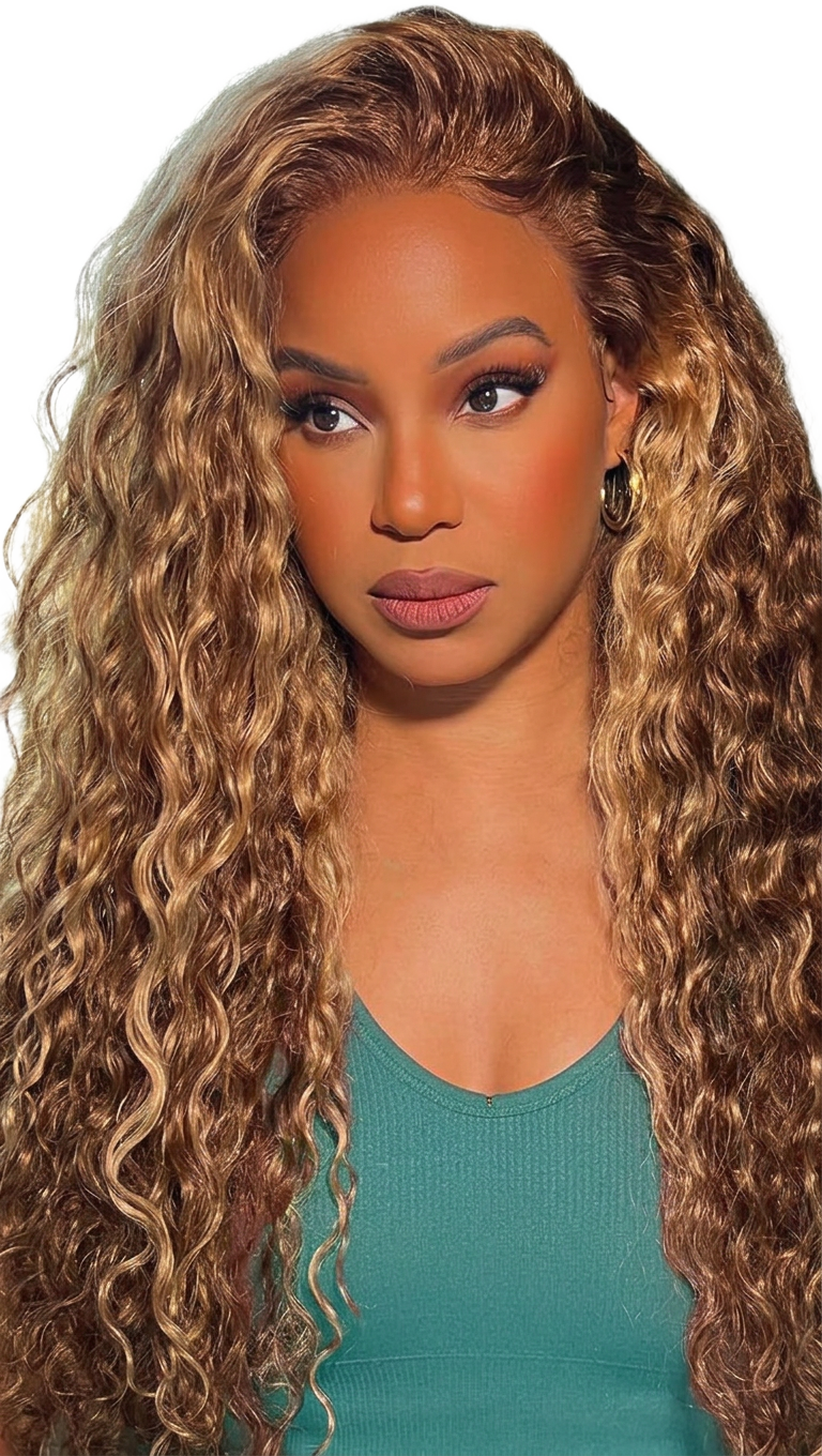 Peluca Rizada Cabello Humano Miel