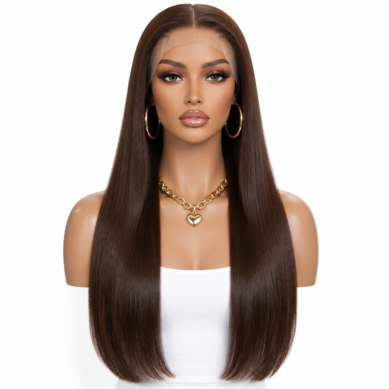 Peluca Castaña Lacia de Cabello Humano